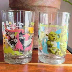 Set of 2 2007 McDonald's Shrek and Donkey The Third Movie Drinking Heavy GLASS